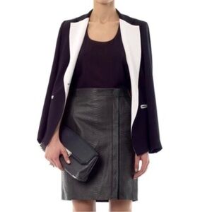 Vince Snake Embossed Leather Wrapped Pencil Skirt Graphite